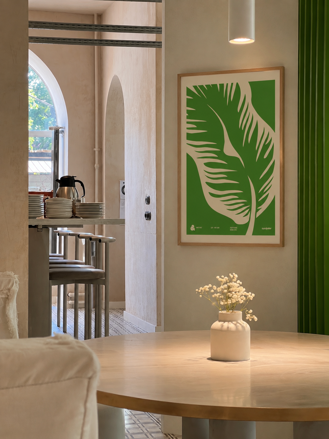 LEAF – NOT LEAVE Fine Art Print in a warm green-accented interior